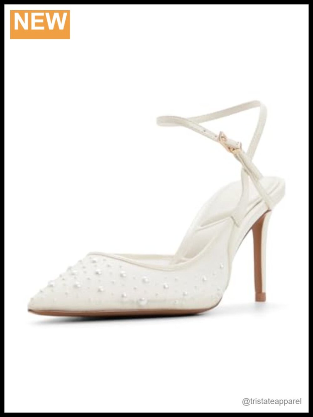 Pearl Mesh Asymmetrical Stiletto Pump Buckle Pointed Toe Nylon